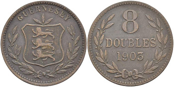 Гернси 8 даблов (дублей) 1903 Н KM 7 бронза 4517-945