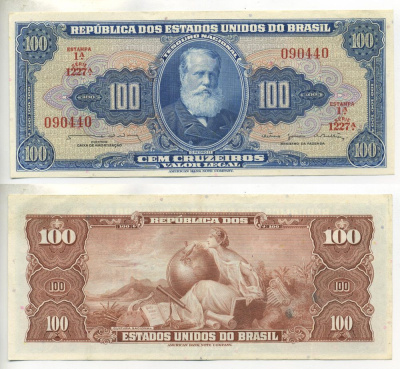 БРАЗИЛИЯ 100 КРУЗЕЙРО 1964 ПОДПИСЬ 13 Pick 170b бумага 7552-42-1