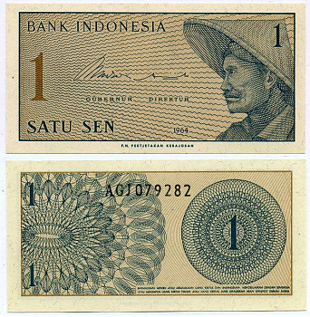 Индонезия 1 сен 1964 крестьянин Pick 90 a  бумага  UNC (пресс) 8611-62-1-2