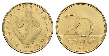 Венгрия 20 форинтов 1993 KM 696 никель латунь UNC 4678-1037