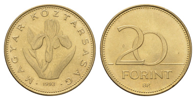 Венгрия 20 форинтов 1993 KM 696 никель латунь UNC 4678-1037