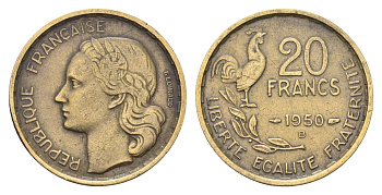 Франция 20 франков 1950 B KM 917.2 алюминиевая бронза    4660-313