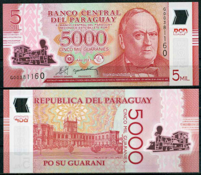 Парагвай 5000 гуарани 2011 Дон Карлос Антонио Лопес Pick 234 a пластик UNC (пресс) 447-56-3