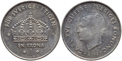 Швеция 1 крона 2003 Карл XVI Густав (1973- ) KM 894 медно-никель 4179-716