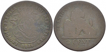 БЕЛЬГИЯ 2 САНТИМА 1836 BELGES KM 4.2 медь 4448-721