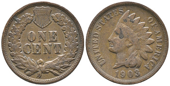 США 1 ЦЕНТ 1903 ИНДЕЕЦ, INDIAN HEAD KM 90а бронза 100-1025