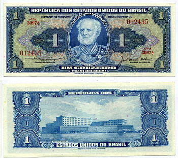 БРАЗИЛИЯ 1 КРУЗЕЙРО 1954-1958 СЕРИЯ 3097А, ПОДПИСЬ 5 Pick 150c бумага XF 7215-6-3-1