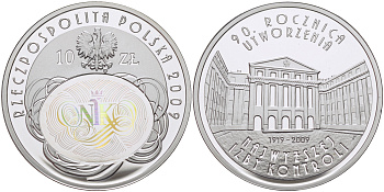 Польша 10 злотых 2009 MW, 90 лет открытия народной палаты контроля, голограмма KM 674 серебро PROOF 1087-10-24