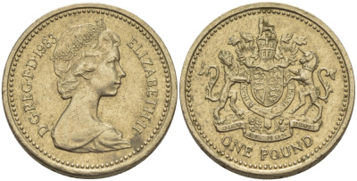 Великобритания 1 фунт 1983 Елизавета II (1952-2022) KM 933, Spink 4221 никель латунь 67-837