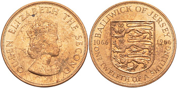 Джерси 1/12 шиллинга 1966 900 лет Нормандскому завоеванию KM 26 бронза UNC 4542-713