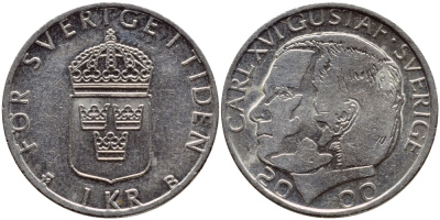 Швеция 1 крона 2000 Карл XVI Густав (1973- ) KM 852а медно-никель 4364-3142