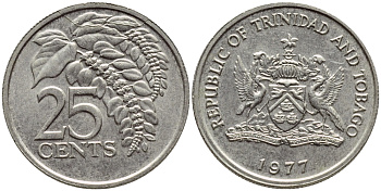 Тринидад и Тобаго 25 центов 1977 цветок дикая пуансеттия KM 32 медно-никель 4396-735