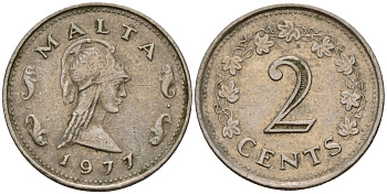 Мальта 2 цента 1977 Пентесилея, царица амазонок KM 9 медь цинк 4154-711