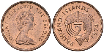 Фолклендские острова 1/2 пенни 1974 Елизавета II (1952-2022), лосось KM 1 бронза UNC 4580-124