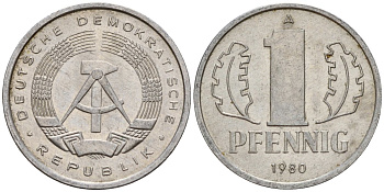 ГДР 1 пфенниг 1980 A KM 8.2 алюминий 187-542