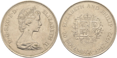 Великобритания 25 пенсов 1972 25 лет со дня свадьбы Елизавтеы II И Филлипа (1947-1972, серебрянная свадьба), Елизавета II (1952-2022) KM 917, Spink 4226 медно-никель UNC 4578-531