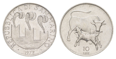 Сан-Марино 10 лир 1972 KM 17 алюминий UNC 4648-224