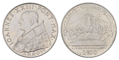 Ватикан 100 лир 1962 Второй Ватиканский собор KM 73 нержавеющая сталь UNC 4671-1015