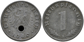 ГЕРМАНИЯ 1 РЕЙХСПФЕННИГ 1940 D J 369, KM 97 цинк 75-145