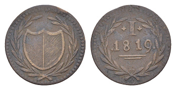Франкфурт 1 пфенниг (юденпфенниг) 1819 KM?Tn5, JuF?1997a медь 4643-1048