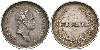 Россия медаль ND (первая четверть XIX века) воспитанникам "Крожецкой школы", Diligentiae (За прилежание), гравер Г. Майнерт, Александр I, диаметр 33 мм, вес 15,4 гр Дьяков 437.2 R3 серебро    00-903-39