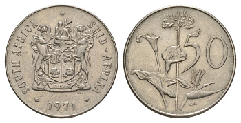 ЮАР 50 центов 1971 Зантедеския Эллиота (калла), герб KM 87 никель UNC 4546-717