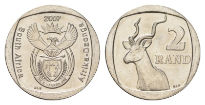 ЮАР 2 ранда 2007 KM 296 медь плакированная никелем UNC 4628-154