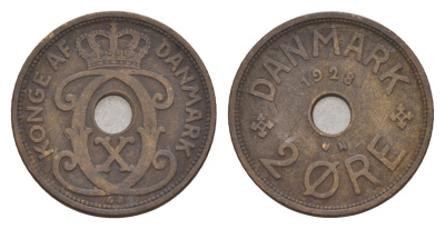Дания 2 эре 1928 N, Кристиан X (1912-1947) KM 827 бронза 4658-221
