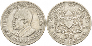 Кения 50 центов 1969 Джомо Кениата KM 13 медно-никель 213-753