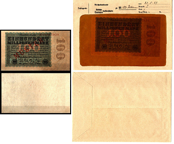 Германия 100000000 марок 1923 волокнистая бумага, 22 августа, MUSTER, образец, Specimen. В оригинальном банковском конверте. Из коллекции Отто Сейфферта (помощник Ялмара Шахта - министра экономики Германии и президента Рейхсбанка времен третьего рейха) Pi
