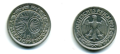 Германия 50 рейхспфеннигов 1928 D KM 49, J.324 никель 46-1813