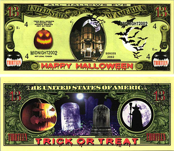 США ПЯТНИЦА 13 2002 СУВЕНИРНАЯ БАНКНОТА, ПРАЗДНИК ХЭЛЛОУИН бумага UNC (ПРЕСС) 7198-43-1-2