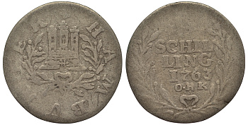 Гамбург 1 шиллинг 1763 O.H.K. Отто Генрих Кнорре (1761-1805) KM 160 серебро 413-5315