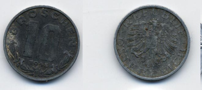 АВСТРИЯ 10 ГРОШЕЙ 1948 KM 2874 цинк 36-1112