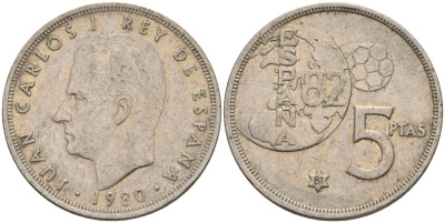 Испания 5 песет 1980 (81) Хуан Карлос I (1975 - 2014) KM 817 медно-никель 4155-756