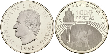 Испания 1000 песет 1995 XXVI олимпийские игры в Атланте 1996 года KM 952 серебро PROOF 1066-2-63