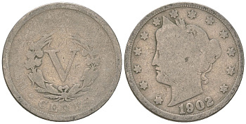 США 5 центов 1902 голова свободы KM 112 медно-никель 4135-1047