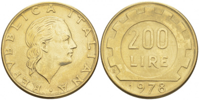 Италия 200 лир 1978 R, шестерня KM 105 алюминиевая бронза 186-217