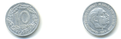 Испания 10 сентимо 1959 Франсиско Франко (1939-1975) KM 790 алюминий 83-235