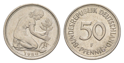 ФРГ 50 пфеннигов 1980 F KM 109.2, J. 384a медно-никель 4632-261