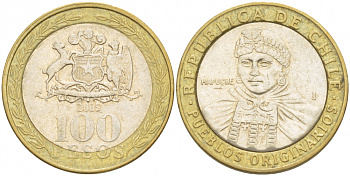 Чили 100 песо 2005 индейцы Мапуче KM 236 биметалл 4539-1153