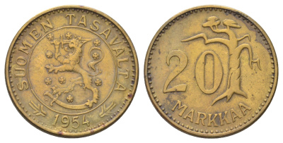 Финляндия 20 марок 1954 KM 39 алюминиевая бронза 4666-843