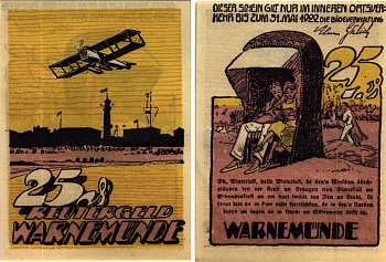 ВАРНЕМЮНДЕ 25 ПФЕННИГОВ 1922 НОТГЕЛЬД, ИЮНЬ 1922 - 31 МАЯ 1922 Grabowski 1379.1 бумага 7547-90-2-2