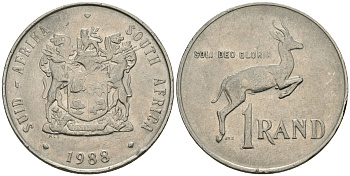 ЮАР 1 ранд 1988 SUID-AFRIKA, антилопа KM 88а никель 81-525