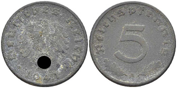 ГЕРМАНИЯ 5 РЕЙХСПФЕННИГОВ 1941 A KM 100, J. 370 цинк 105-244