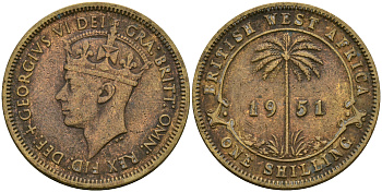 Британская Западная Африка 1 шиллинг 1951 Георг VI KM 28 медно-никель 25-1246