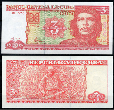 Куба 3 песо 2005 Че Гевара, Че Гевара рубит сахарный тростник Pick 127 b  бумага  UNC (пресс) 449-70-1