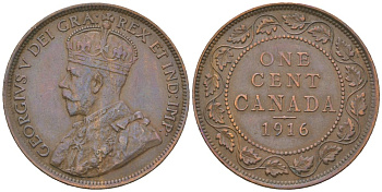 Канада 1 цент 1916 Георг V (1910-1936) KM 21 медь 110-1047