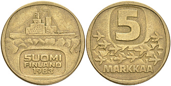 ФИНЛЯНДИЯ 5 МАРОК 1983 N ЛЕДОКОЛ KM 57 алюминиевая бронза 4556-847