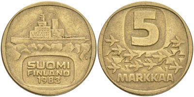 ФИНЛЯНДИЯ 5 МАРОК 1983 N ЛЕДОКОЛ KM 57 алюминиевая бронза 4556-847